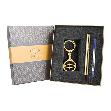Parker Vector Gold Roller Ball Pen and Gold Key Chain, Blue Ink, Medium ...