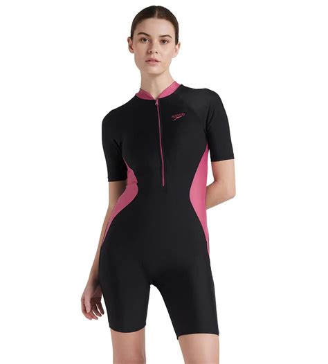 Buy Speedo Essential Panel Kneesuit Black-Hotmauve Swimwear Online ...
