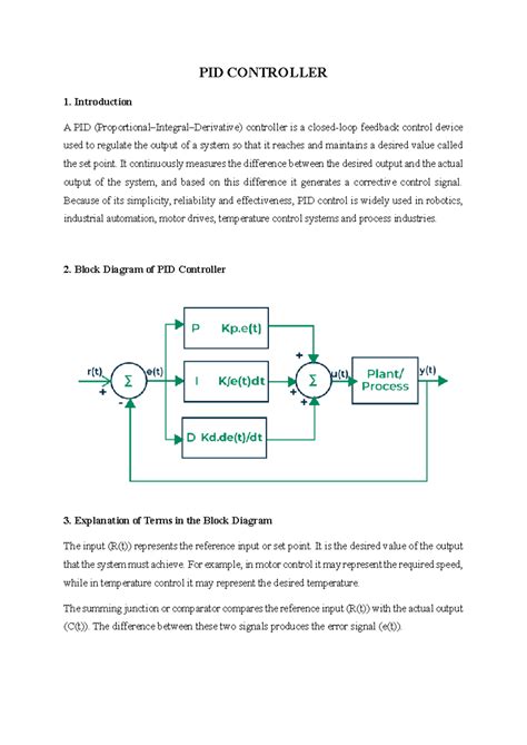 PID Controller Overview and Applications in Control Systems - Studocu