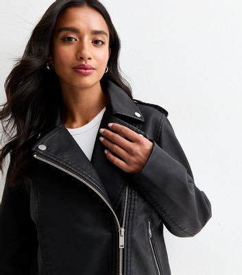 Petite Black Leather-Look Biker Jacket | New Look