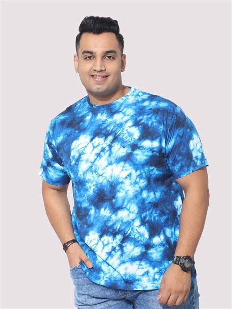Buy Men Plus Size Blue Tie Dye Texture Digital Printed Round Neck T ...