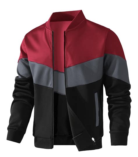 Fexilor Mens Lightweight Jacket Casual Bomber Jacket Color Block ...