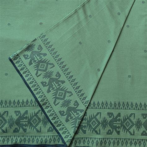 Pure Cotton Handloom Jamdani woven Fabric Celadon Green With Blue Bord ...