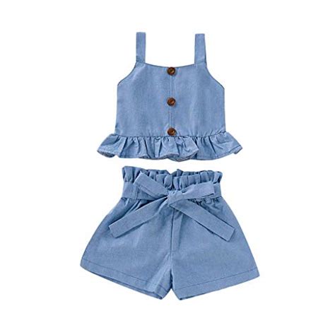 Buy Ywoow Kids Clothes Baby Girl's Clothes Sets Ruffle Vest Tops Solid ...