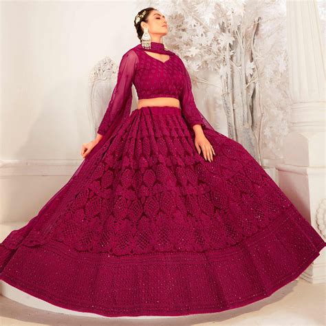 Purple Partywear Cording Embroidery With Embellished Net Lehenga Choli