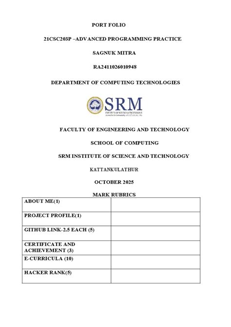 Portfolio for 21CSC203P: Programming Practice by Sagunk Mitra - Studocu