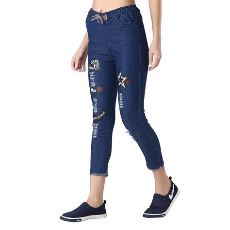 Buy LAXELLA Womens Denim Joggers Fit Printed Jeans for Women and Girls ...