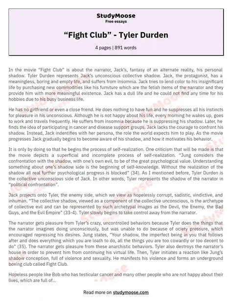 “Fight Club” - Tyler Durden Free Essay Example