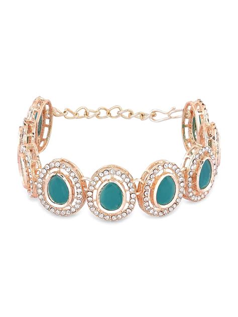 Buy ZAVERI PEARLS Green Oval Stones & Dazzling Austrian Diamond Ethnic ...