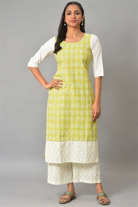 Buy Green Floral Printed kurta With White Palazzo Online for Woman ...