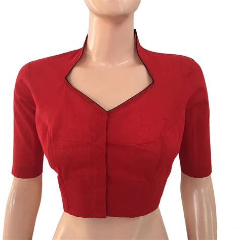 South Cotton Highneck Blouse, Red, BH1152 – Scarlet Thread
