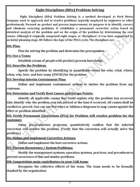 Eight Disciplines Problem Solving PDF 的图像结果
