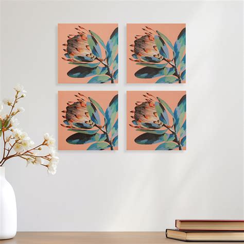 Ambrosia Turquoise Flower Wall Art S/4 – Home4u