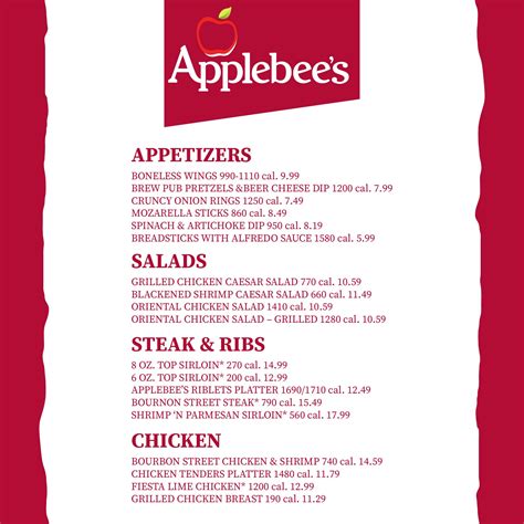 Applebee's Menu With Price - 10 Free PDF Printables | Printablee