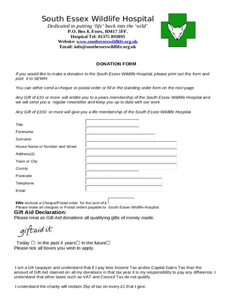 Image result for Downloadable Gift Aid Form