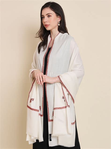 Pashtush Womens Fine Wool Shawl, Kashmiri Hand Embroidered Kingri Desi ...
