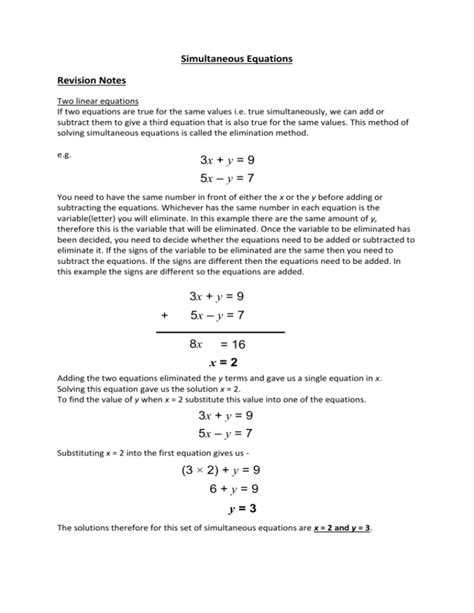 Image result for Simultaneous Equations Revision