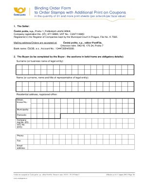 Fillable Online ceskaposta Binding Order Form to Order Stamps with ...