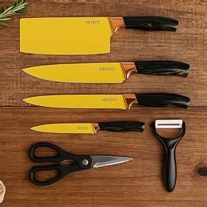 Buy Concave Henvo 6-Piece Kitchen Knife Set | Powder-Coated High Carbon ...