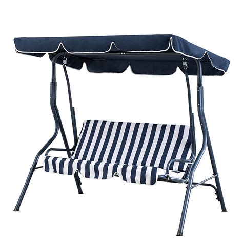 AmazonBasics Outdoor 3-Seat Striped Patio Swing with Canopy, Dark Blue ...