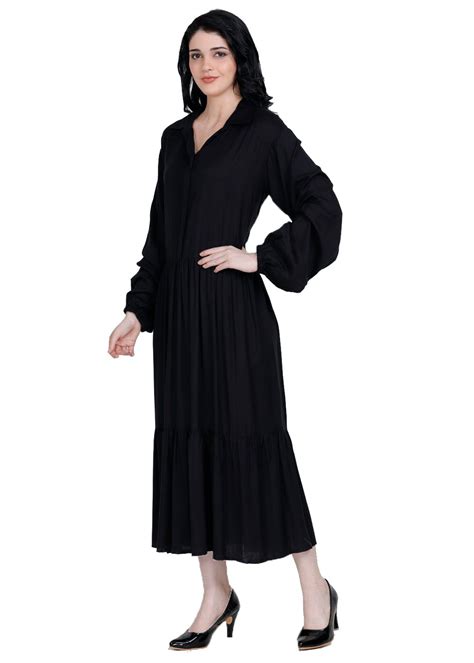 Get Cuffed Sleeve Detail Black Layered Maxi Dress at ₹ 2499 | LBB Shop