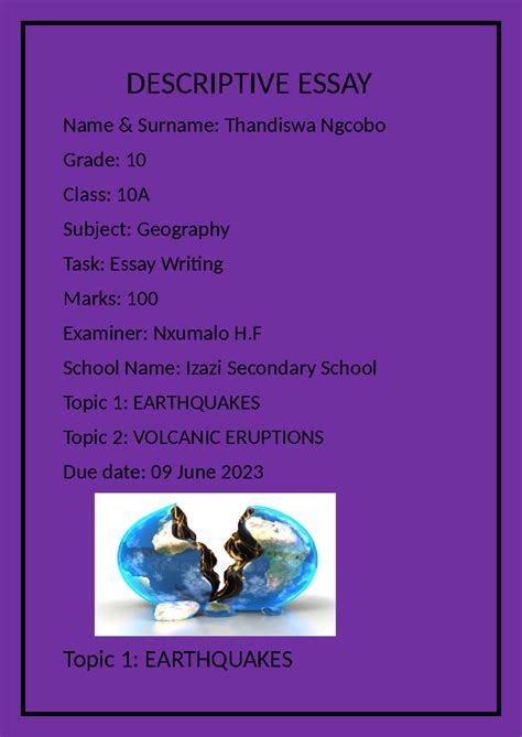 Image result for Grade 12 Descriptive Essay Notes