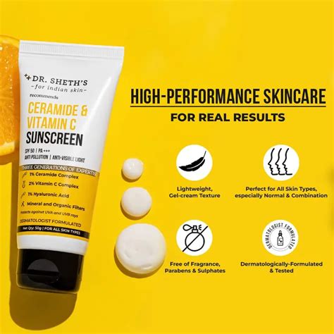 Buy Dr. Sheth's Ceramide & Vitamin C SPF 50+ PA+++ Sunscreen Cream, 50 ...