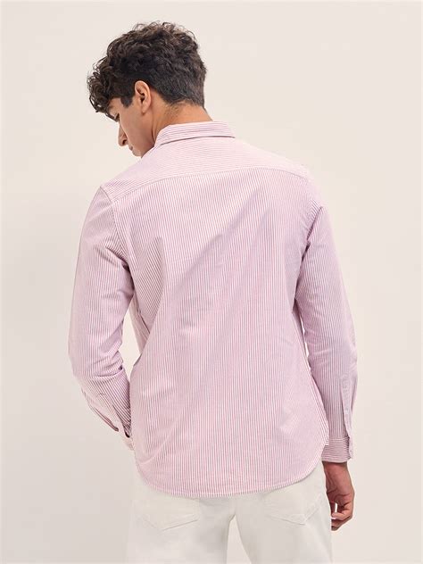 Shop Red & White Vertical Pinstriped Cotton Slim Fit Casual Shirt ...