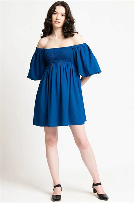 Blue Off Shoulder Dress for Women | Mini Sundress & Party Dress – June ...