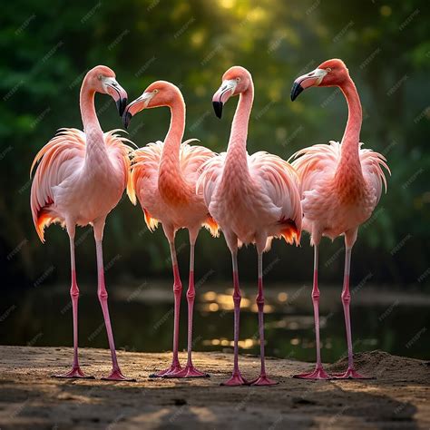 A group of flamingos are standing together | Premium AI-generated image