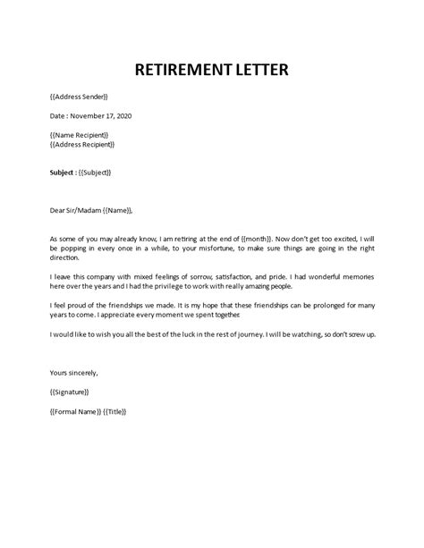 Retirement Letter Template To Employer