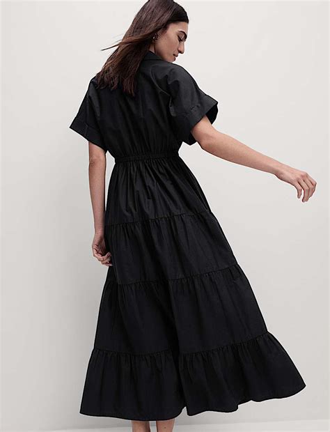 Buy Pure Cotton V-Neck Midaxi Tiered Shirt Dress at Marks & Spencer