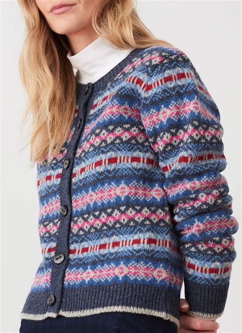Navy Wool Fair Isle Cardigan | Women's Cardigans | Brora