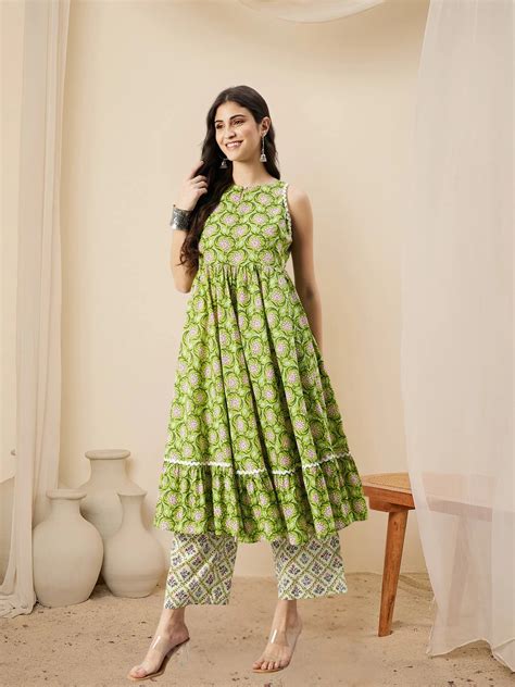 Cotton Green Kurta Set For Women Online | Buy Now – WineRed