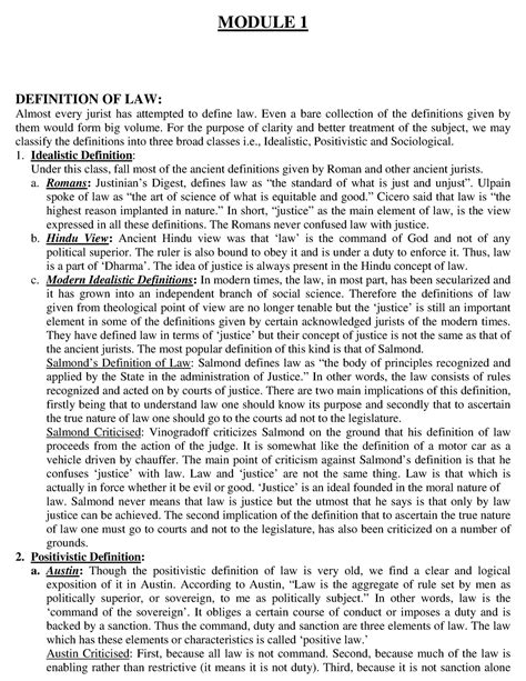 Jurisprudence 1 - Santanu Demuhuri - MODULE 1 DEFINITION OF LAW: Almost ...