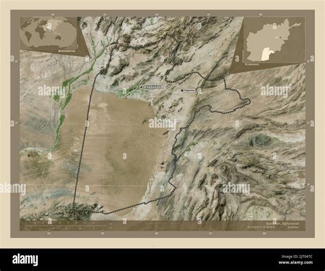 Kandahar, province of Afghanistan. High resolution satellite map. Locations and names of major ...