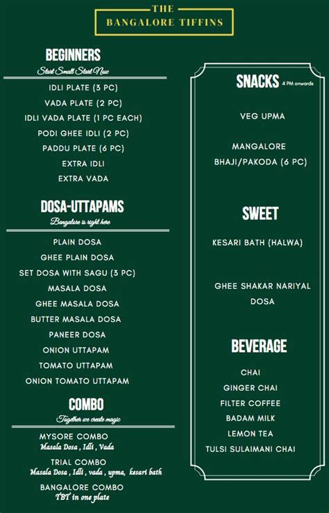Menu at The Bangalore Tiffins, Solan