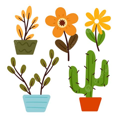 Cute Cartoon Plant And Flower Sticker Vector, Flower Clipart, Plant ...