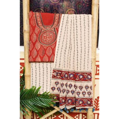 Ajrakh Dress Material/ Modal Silk Ajrakh Suit - SSEthnics