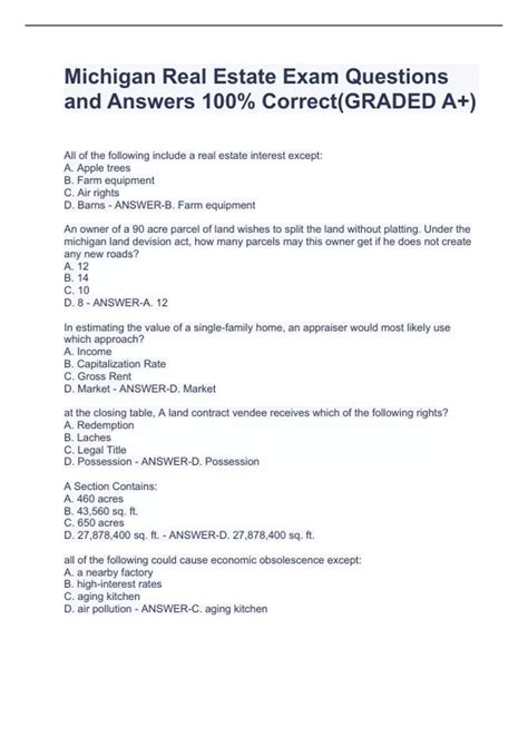 Michigan Real Estate Exam Questions and Answers 100% Correct(GRADED A+ ...