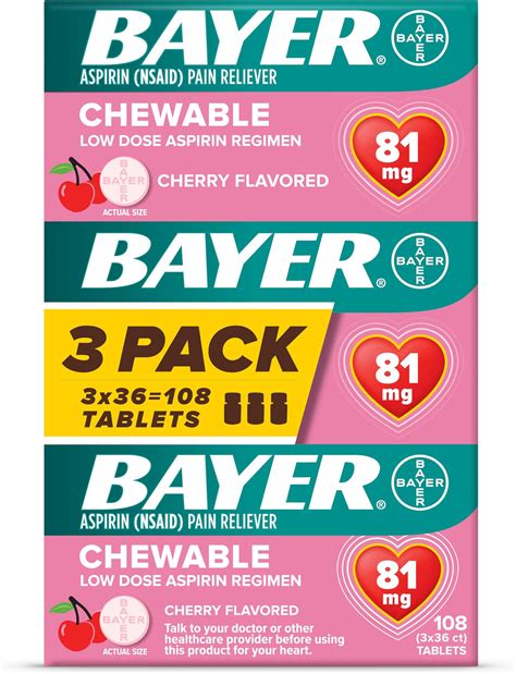 Amazon.com: Bayer Aspirin Low Dose 81 mg Chewable Tablets, Pain ...