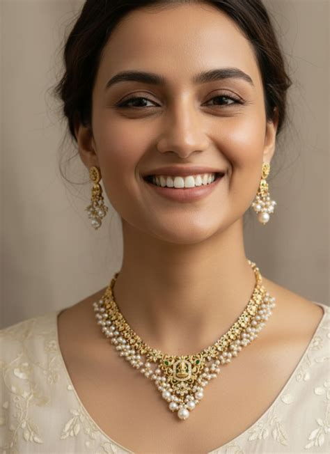 Elegant South Indian Temple Jewelry Pearl Necklace Set – Jaipri