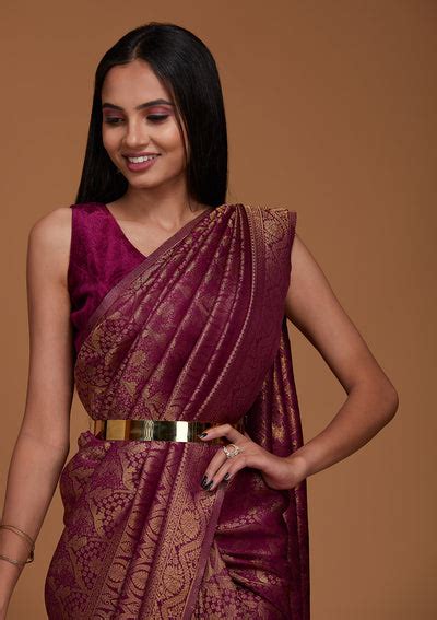 Buy Wine Zariwork Banarasi Saree - Koskii