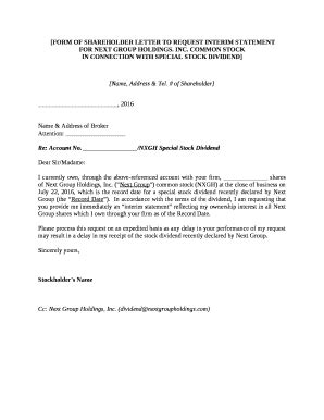 OF SHAREHOLDER LETTER TO REQUEST INTERIM STATEMENT Doc Template | pdfFiller