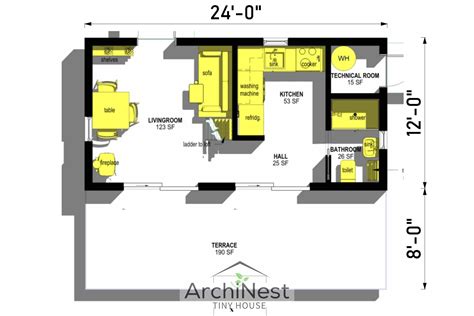 Modern Tiny House 12x24 Plan | Sleeping Loft + Technical Room | DIY ...