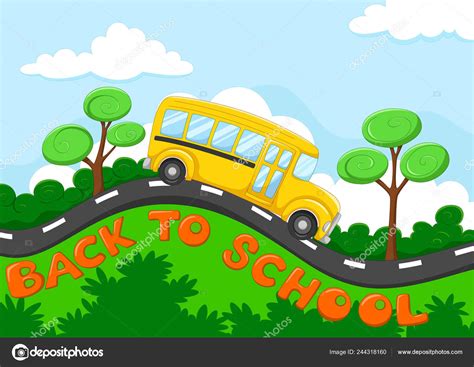 Back School Illustration School Bus Cartoon Road Stock Vector by ...