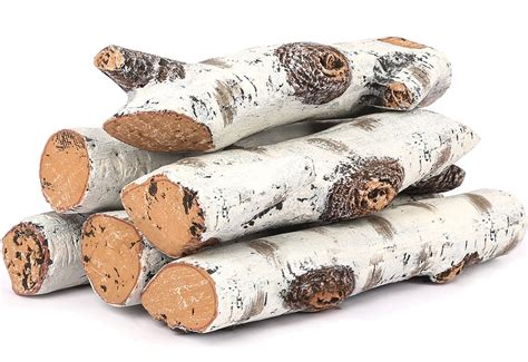 Hisencn Gas Fireplace Logs Set Ceramic White Birch Log for Gas ...