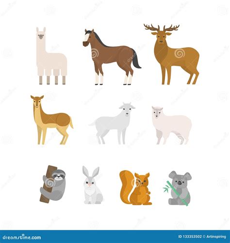 Herbivores Animal Set. Collection of Mammal from Forest Stock Vector ...