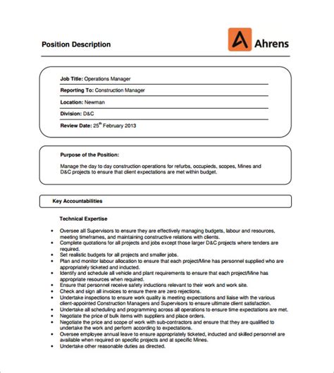 Image result for Operations Manager Job Description Sample