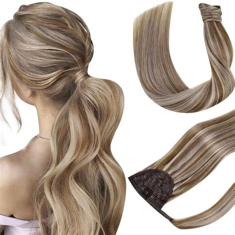 Amazon.com : Hetto Blonde Ponytail Human Hair Extensions #10/613 Golden ...